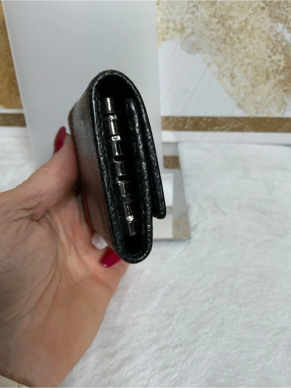 Gucci Black Leather Key & Card Holder with Green and Red Web Stripe